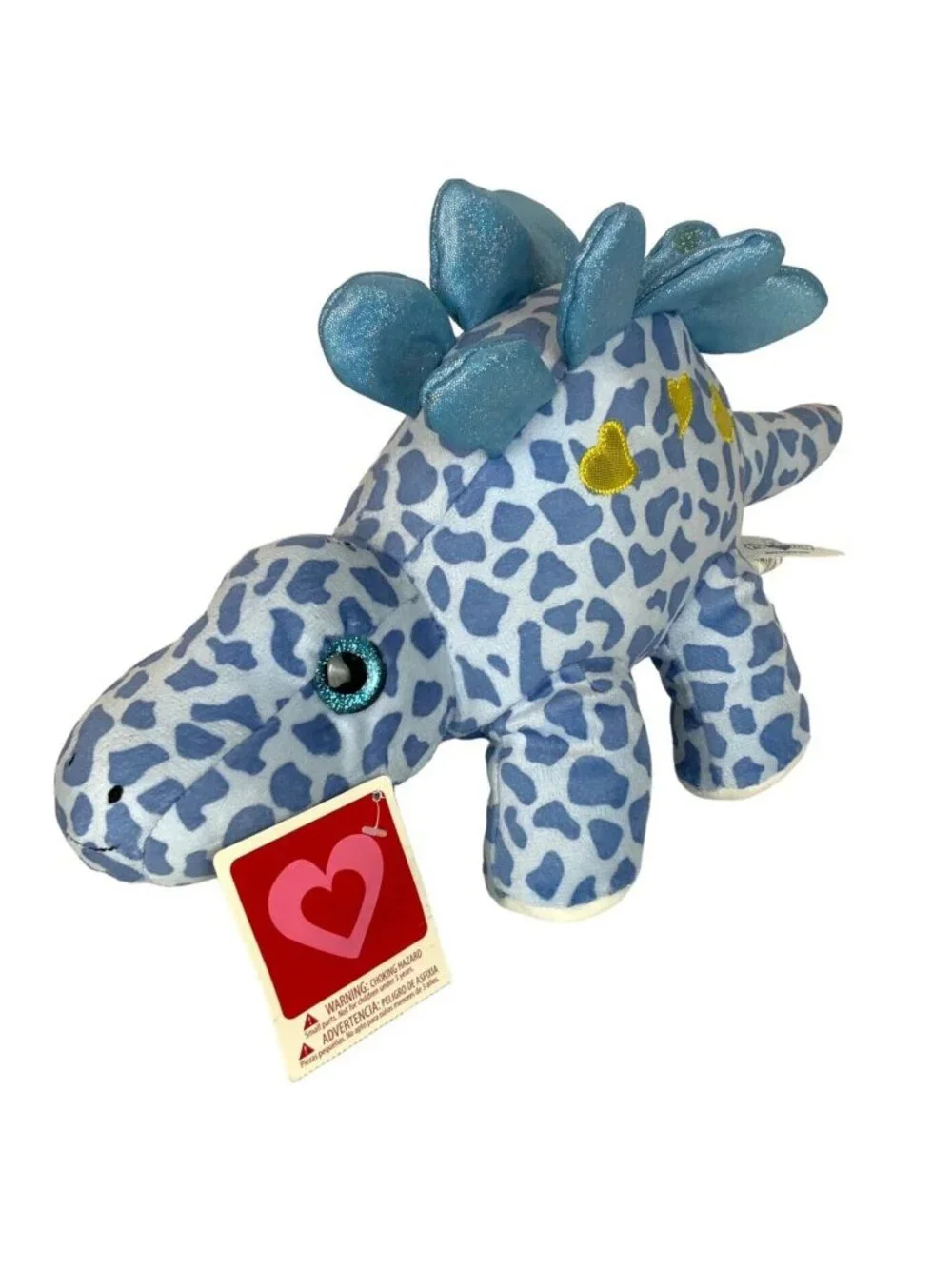 Hugfun Plush Blue Stegosaurus Dinosaur Glitter Spikes Heart Appliqué Walmart